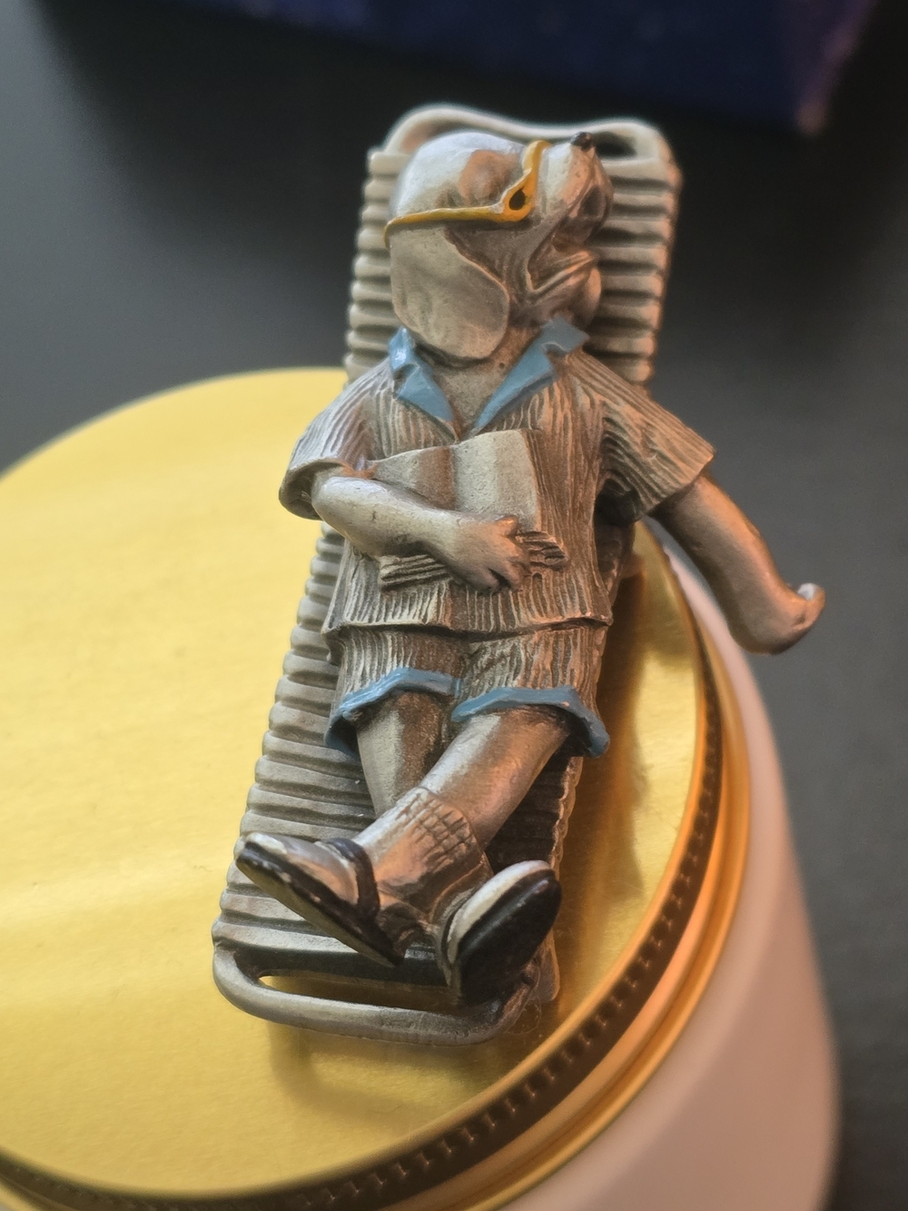1984 Hudson Fine Pewter miniature figurine titled "Hound Dog in a Lounge Chair".